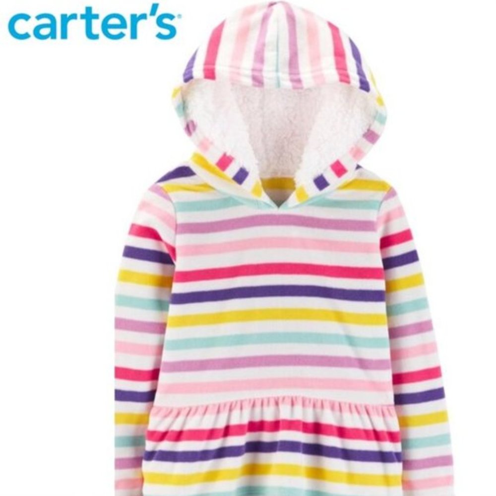 Carter's Baby Girl Multicolored Striped Fleece Hoodie Sweater Size 18 mos.